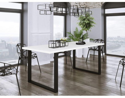 Table à manger blanche et pieds noirs 185cm Caronal