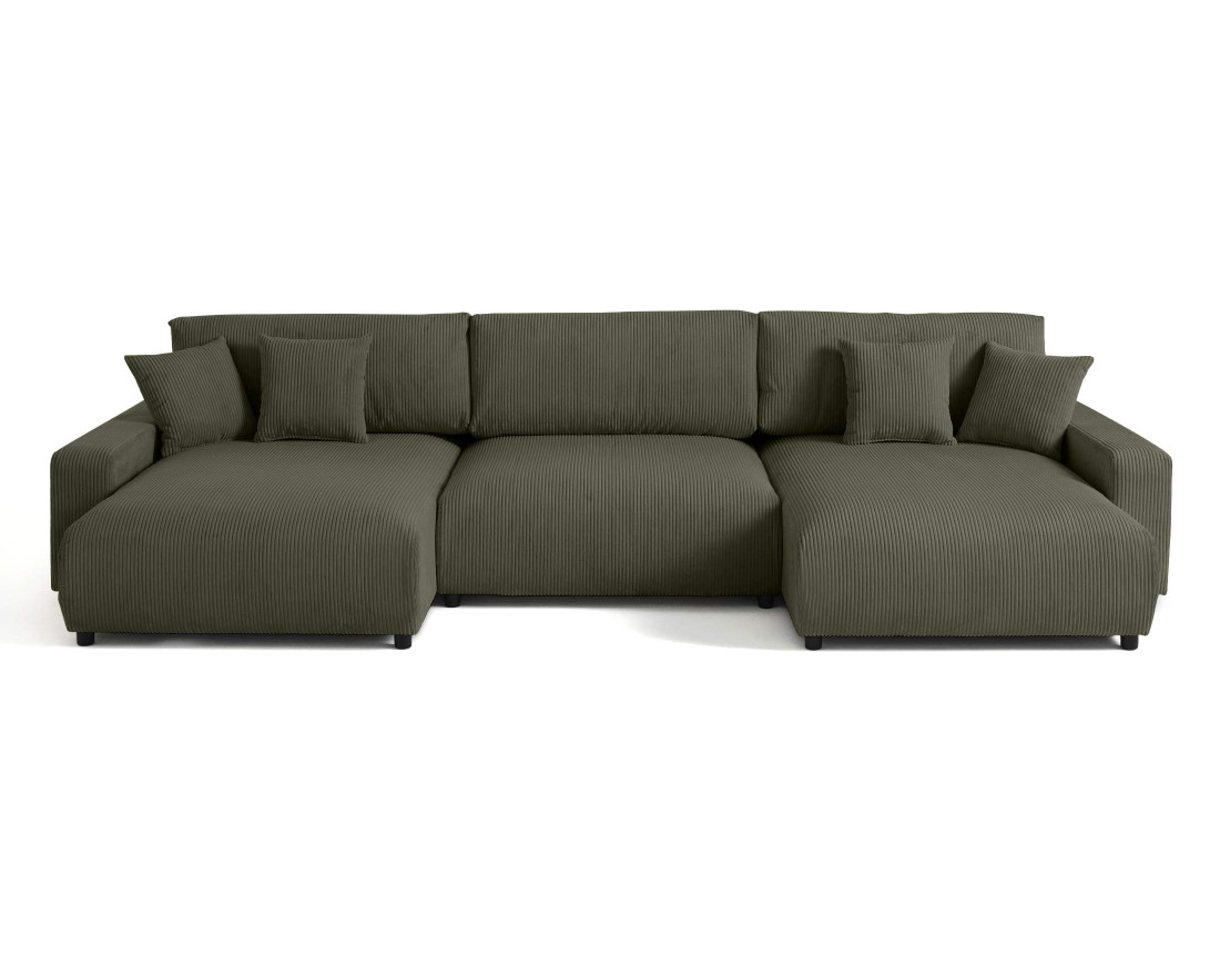 Canapé panoramique en U 7 places convertible avec coffre en velours côtelé Pivoine