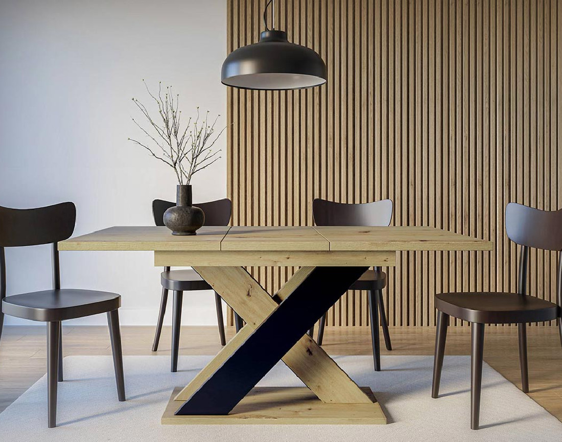 Table à manger extensible chêne clair et noir 120 à 160 cm Tosca