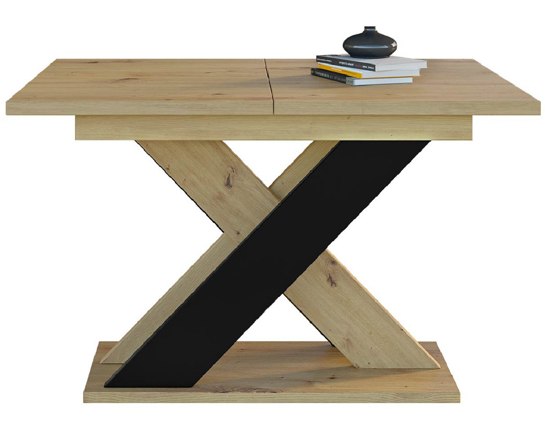 Table à manger extensible chêne clair et noir 120 à 160 cm Tosca