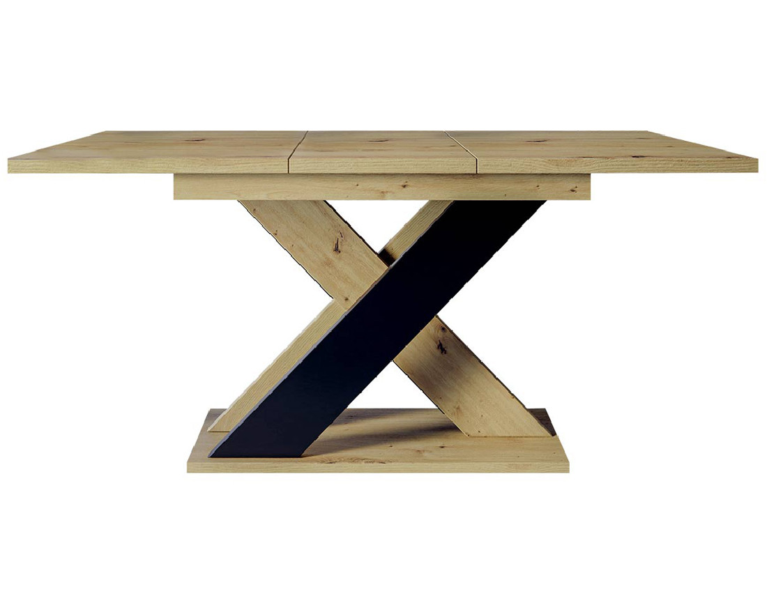 Table à manger extensible chêne clair et noir 120 à 160 cm Tosca