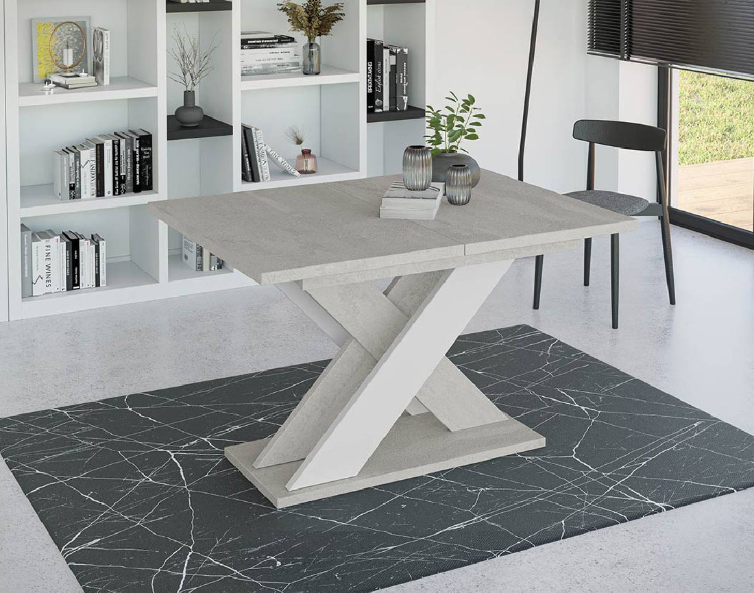 Table à manger extensible gris et blanc 120 à 160 cm Tosca
