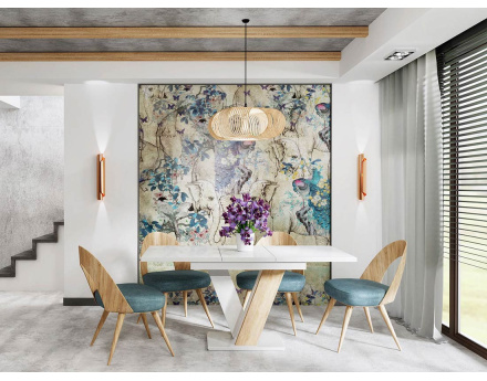 Table à manger extensible blanc et chêne clair 120 à 160 cm Xandriel