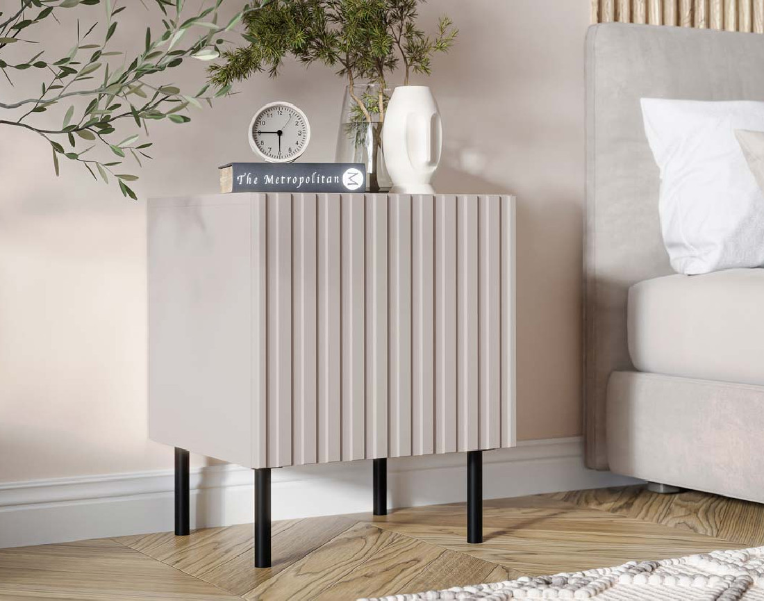 Table de chevet 1 porte écru 54 cm Timote