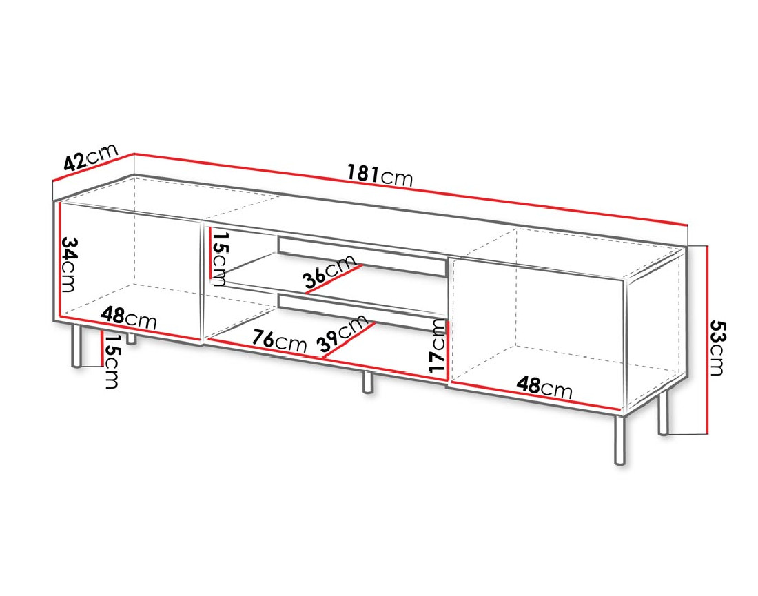 Meuble TV 2 portes et 2 niches écru 181 cm Timote