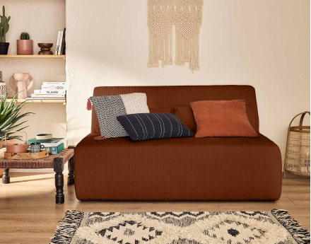 Canapé droit 2 places en velours côtelé Onyx