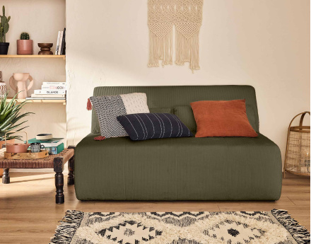 Canapé droit 2 places en velours côtelé Onyx