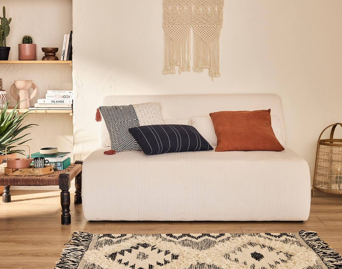 Canapé droit 2 places en velours côtelé Onyx