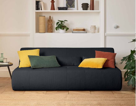 Canapé droit 3 places en velours côtelé Onyx