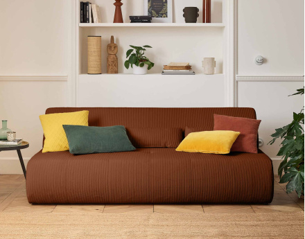 Canapé droit 3 places en velours côtelé Onyx