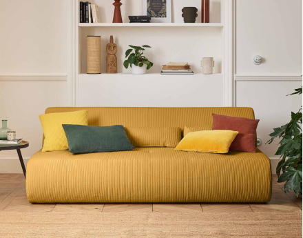 Canapé droit 3 places en velours côtelé Onyx