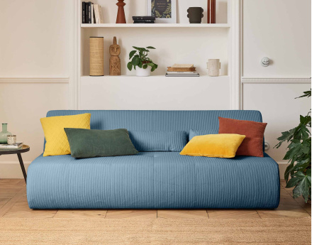 Canapé droit 3 places en velours côtelé Onyx