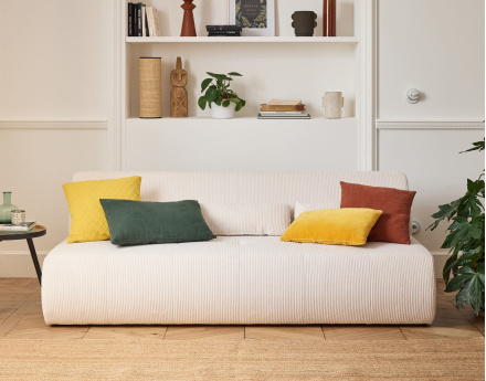 Canapé droit 3 places en velours côtelé Onyx