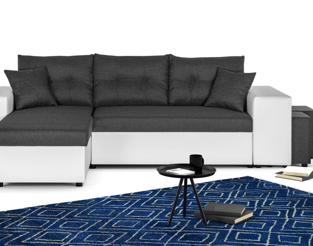 California - Canapé d'angle réversible - convertible avec coffre et étagère de rangement - en simili et tissu