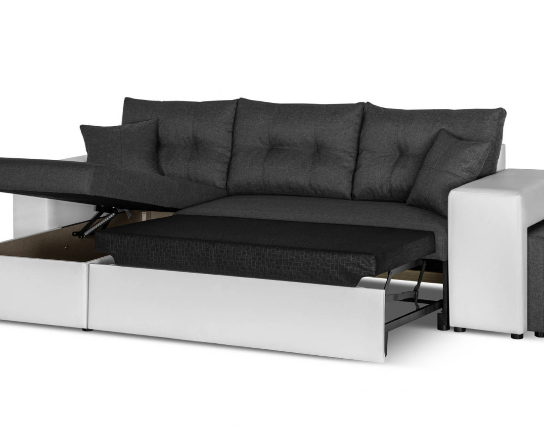 California - Canapé d'angle réversible - convertible avec coffre et étagère de rangement - en simili et tissu