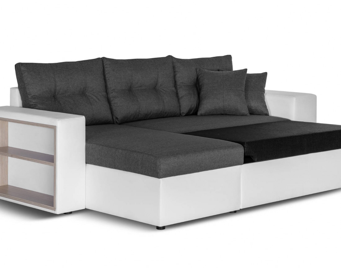 California - Canapé d'angle réversible - convertible avec coffre et étagère de rangement - en simili et tissu