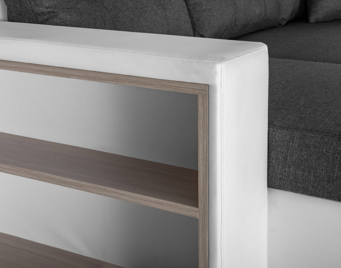 California - Canapé d'angle réversible - convertible avec coffre et étagère de rangement - en simili et tissu