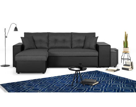 California - Canapé d'angle réversible - convertible avec coffre et étagère de rangement - en simili et tissu