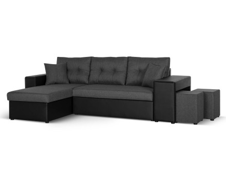 California - Canapé d'angle réversible - convertible avec coffre et étagère de rangement - en simili et tissu
