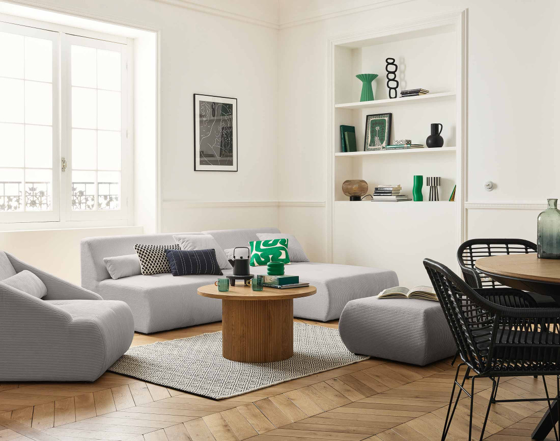 Canapé modulable d'angle réversible 4 places en velours côtelé Onyx