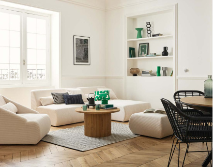 Canapé modulable d'angle réversible 4 places en velours côtelé Onyx