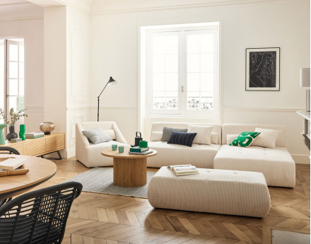 Canapé modulable d'angle réversible 4 places en velours côtelé Onyx