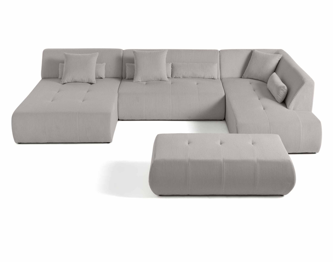 Canapé panoramique d'angle droit 7 places en velours côtelé Onyx