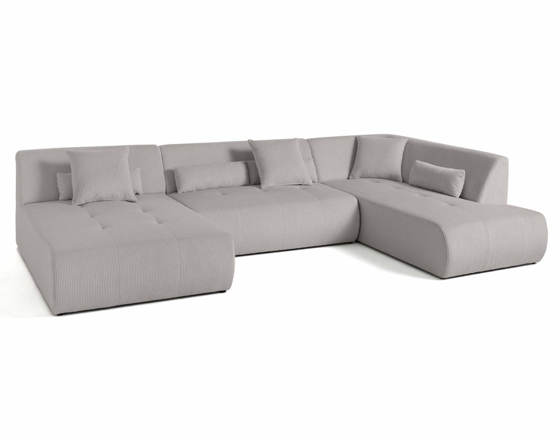 Canapé panoramique d'angle droit 7 places en velours côtelé Onyx