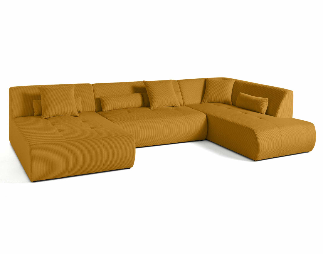 Canapé panoramique d'angle droit 7 places en velours côtelé Onyx