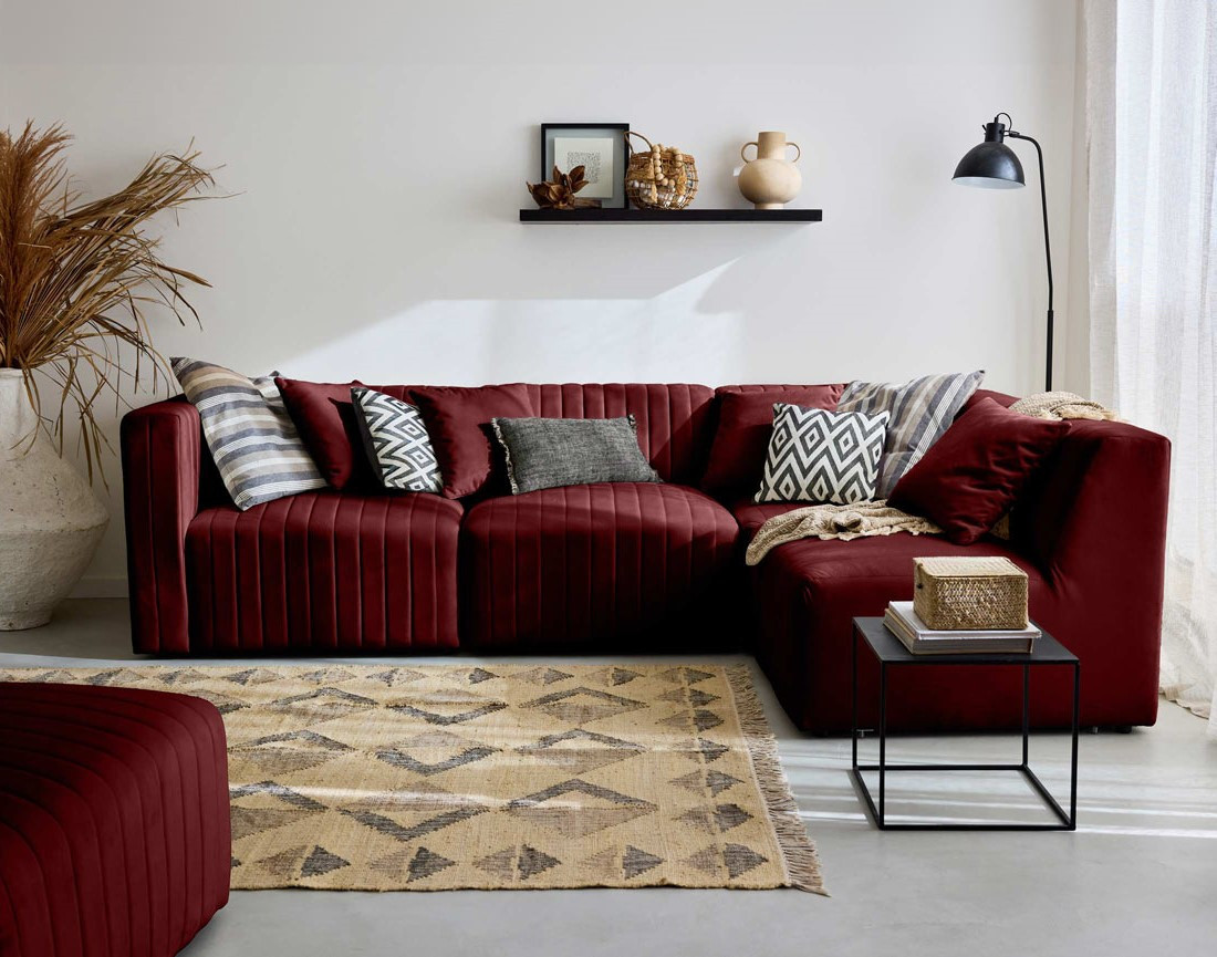 Canapé modulable d'angle droit 5 places en velours Nova