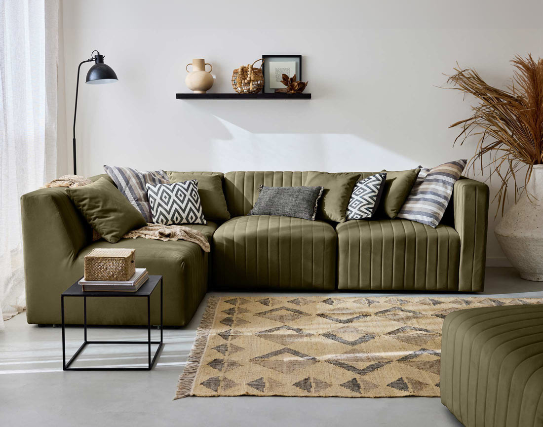 Canapé modulable d'angle gauche 5 places en velours Nova