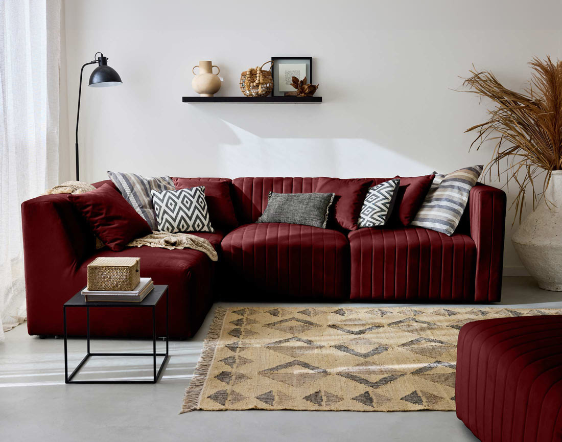 Canapé modulable d'angle gauche 5 places en velours Nova