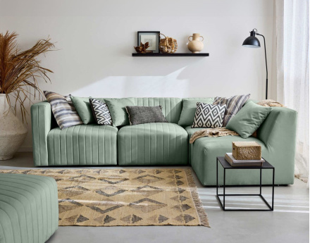 Canapé modulable d'angle droit 5 places avec pouf d'appoint en velours Nova