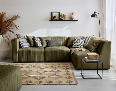 Canapé modulable d'angle droit 5 places avec pouf d'appoint en velours Nova