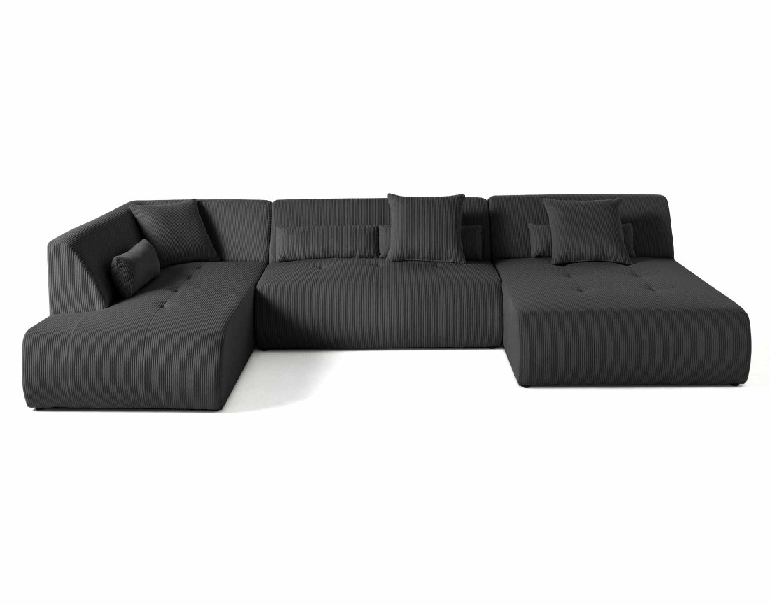 Canapé panoramique d'angle gauche 7 places en velours côtelé Onyx