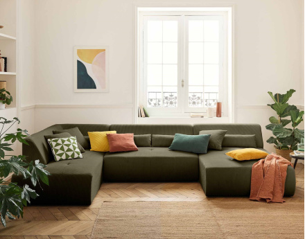 Canapé panoramique d'angle gauche 7 places en velours côtelé Onyx