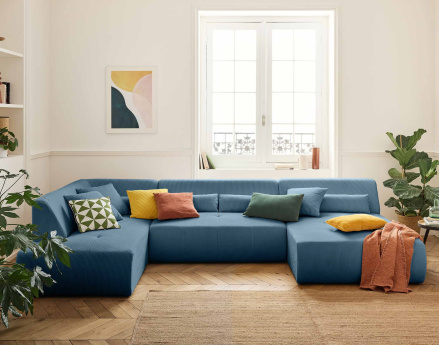 Canapé panoramique d'angle gauche 7 places en velours côtelé Onyx