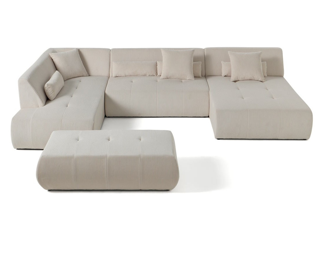 Canapé panoramique d'angle gauche 7 places en velours côtelé Onyx