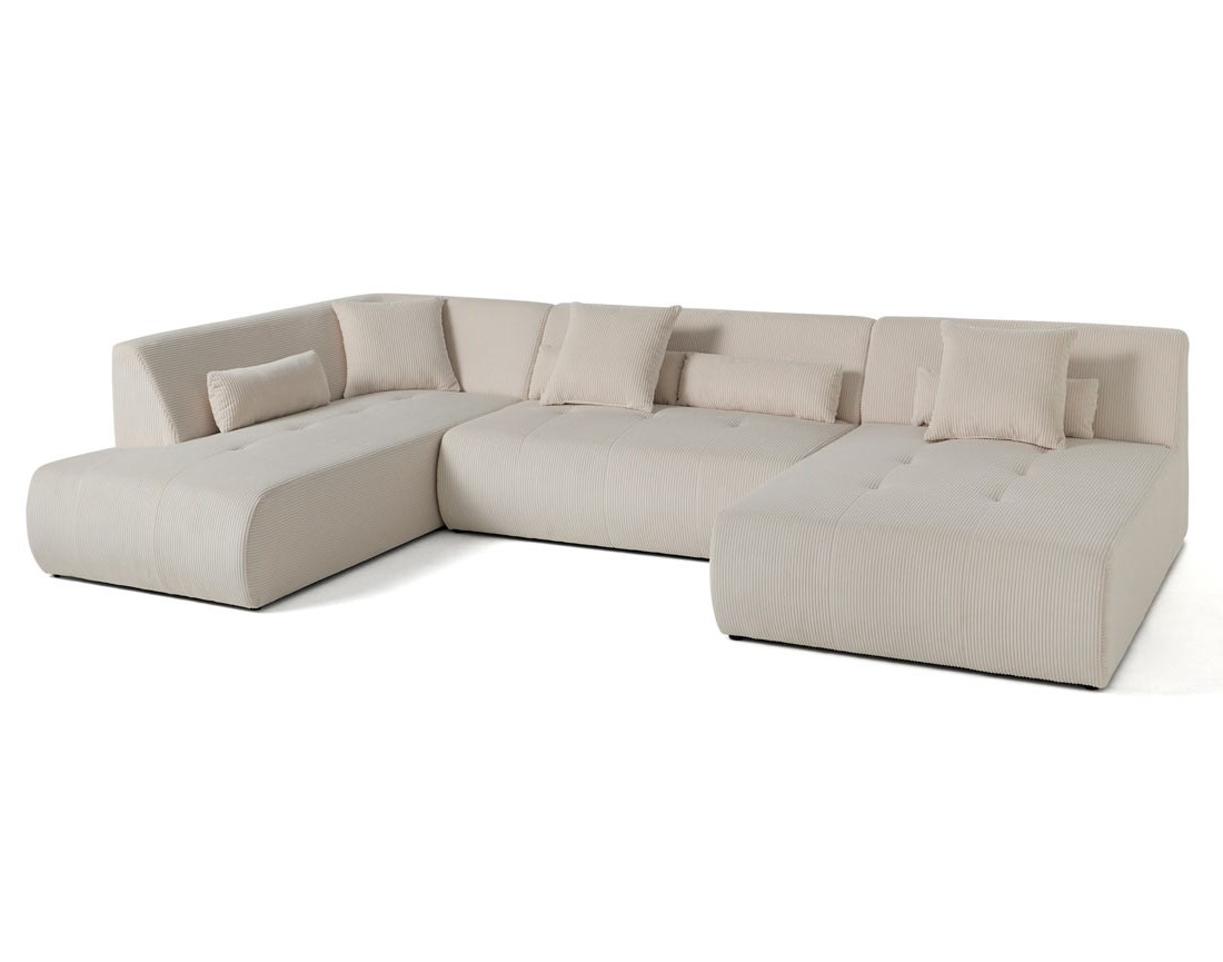 Canapé panoramique d'angle gauche 7 places en velours côtelé Onyx