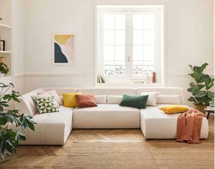 Canapé panoramique d'angle gauche 7 places en velours côtelé Onyx