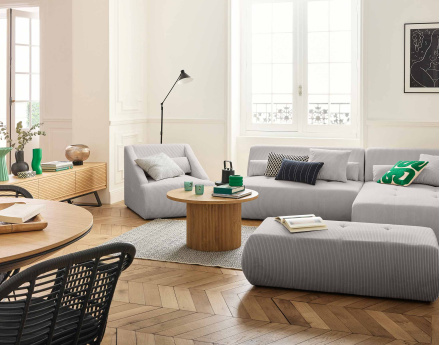 Canapé modulable d'angle droit 5 places en velours côtelé Onyx