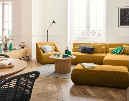 Canapé modulable d'angle droit 5 places en velours côtelé Onyx