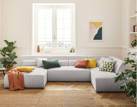 Canapé panoramique modulable d'angle droit 7 places en velours côtelé Onyx