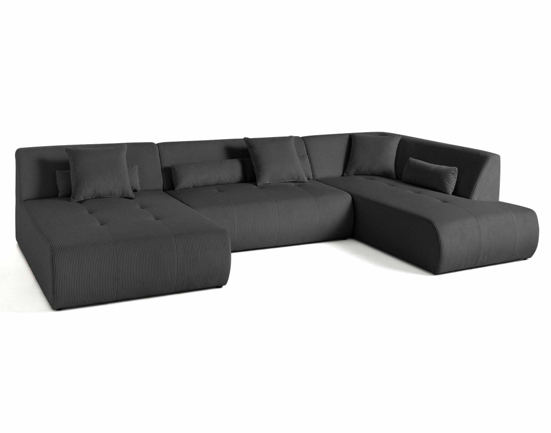 Canapé panoramique modulable d'angle droit 7 places en velours côtelé Onyx