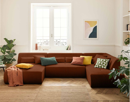 Canapé panoramique modulable d'angle droit 7 places en velours côtelé Onyx