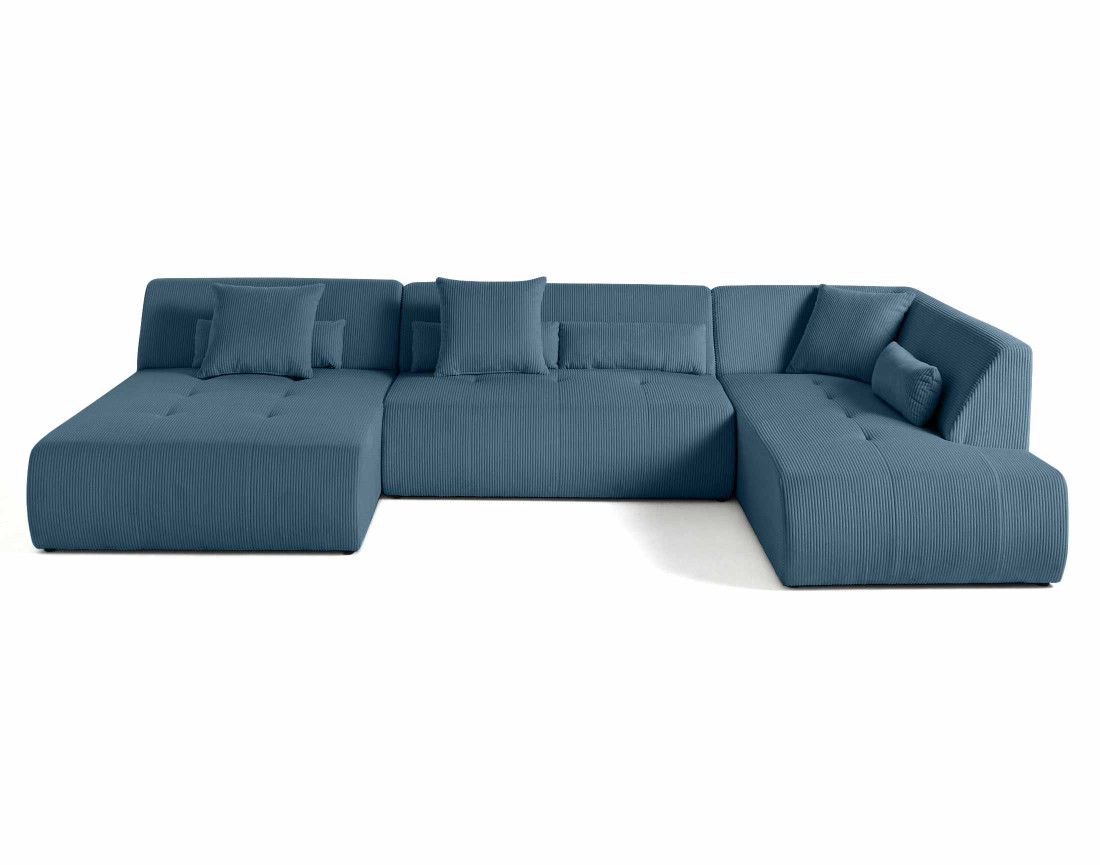 Canapé panoramique modulable d'angle droit 7 places en velours côtelé Onyx