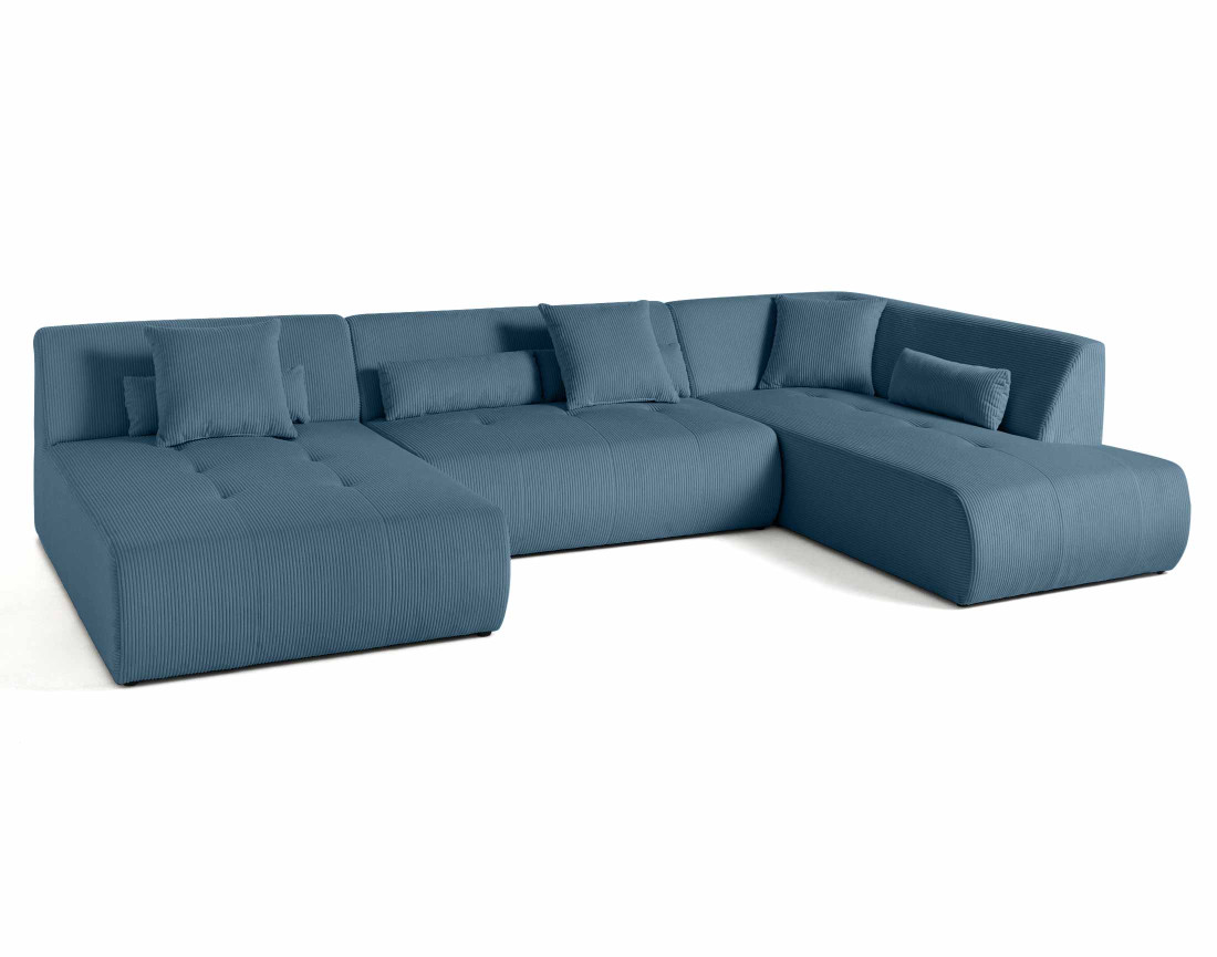 Canapé panoramique modulable d'angle droit 7 places en velours côtelé Onyx