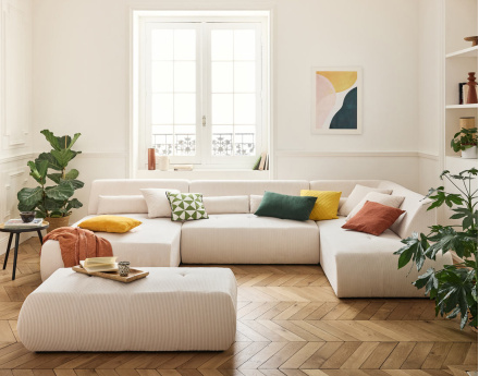 Canapé panoramique modulable d'angle droit 7 places en velours côtelé Onyx