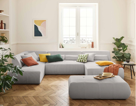 Canapé modulable d'angle gauche 7 places en velours côtelé Onyx