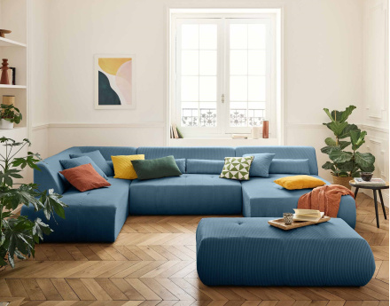 Canapé modulable d'angle gauche 7 places en velours côtelé Onyx